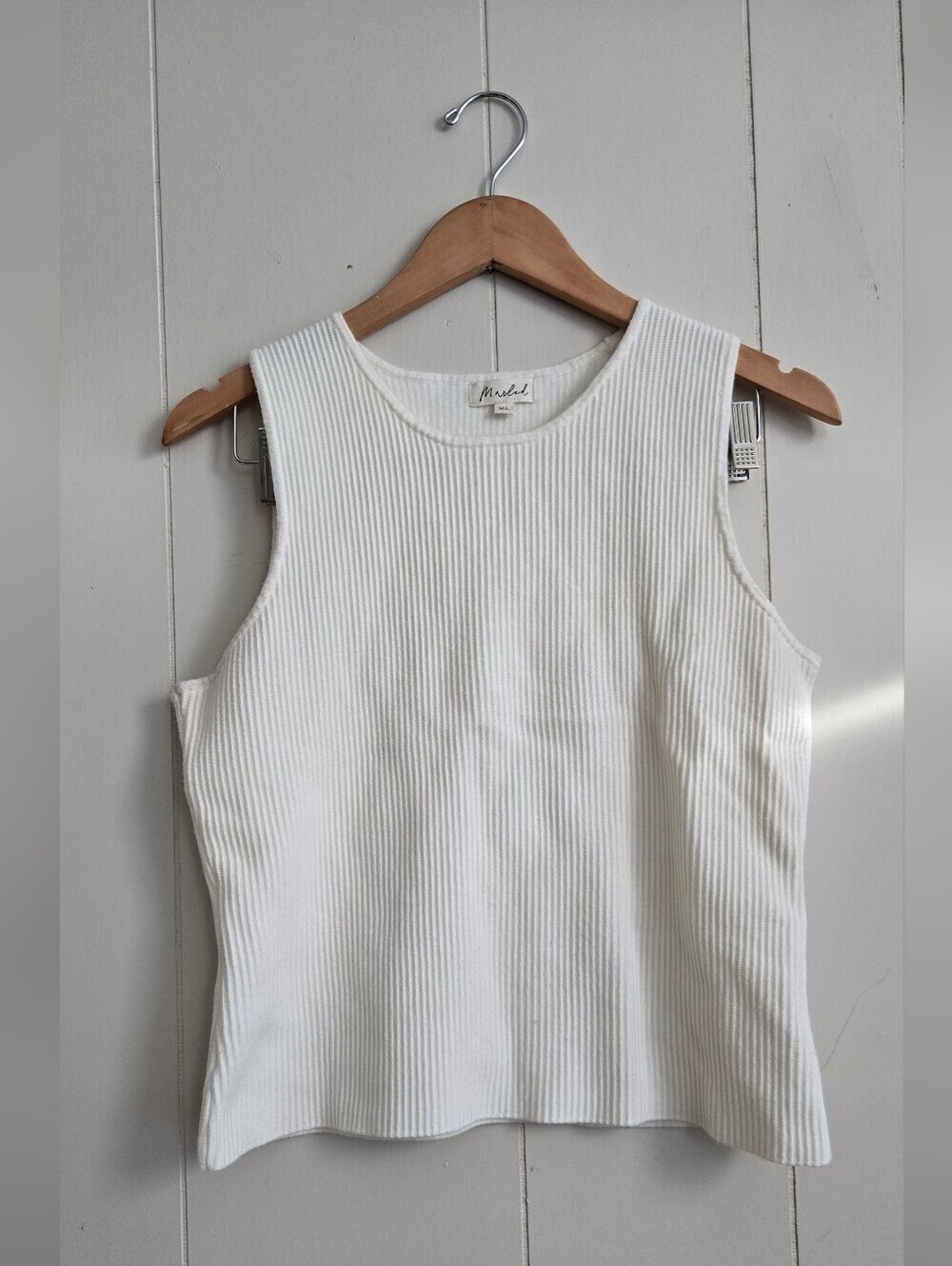 Marled White Ribbed Tank Top-Size XL